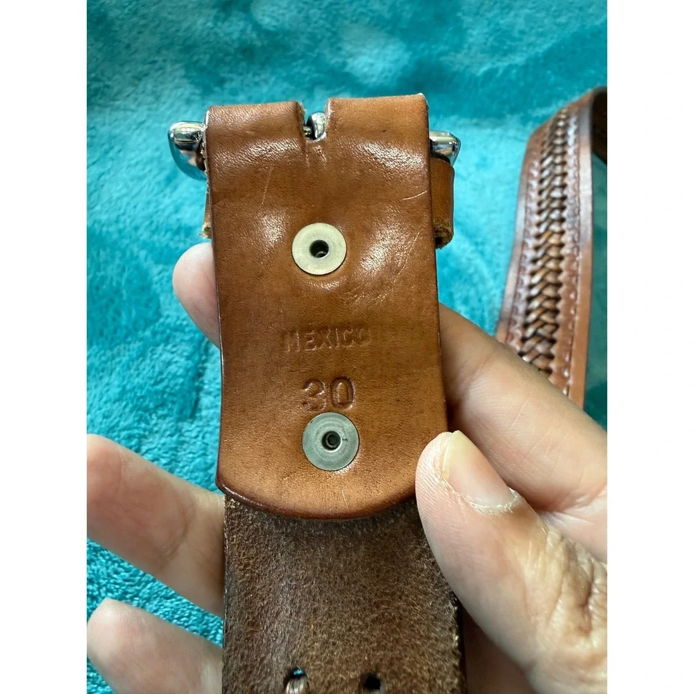 Vintage Tooled Leather Basket Weave Western Belt Tan Brown‎ Size 30 Mexico